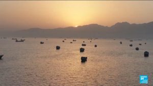 A cargo ship in the Strait of Hormuz targeted by Iran